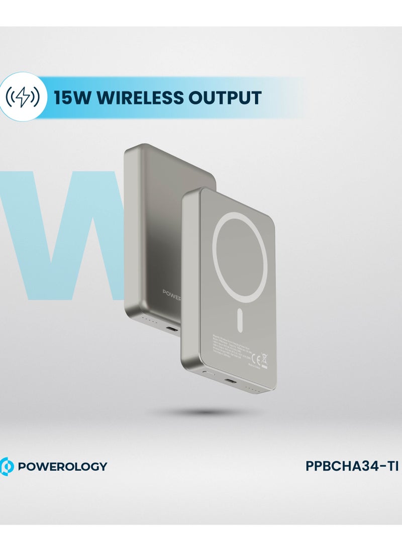 Powerology - 10000mAh MagSafe Power Bank 20W PD & 15W Wireless / Simultaneous Charging / Compact Design / USB-C Output & Input - Titanium - Image 1