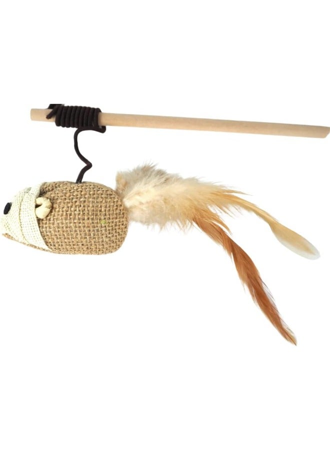 PETSARY Cat Toy Feather Relieve Boredom Wooden Toy Pet Stick Tease Cat Stick Interactive Wooden Tease Cat Stick Wooden pole funny cat stick ("Multi Colour Mouse") - Image 2