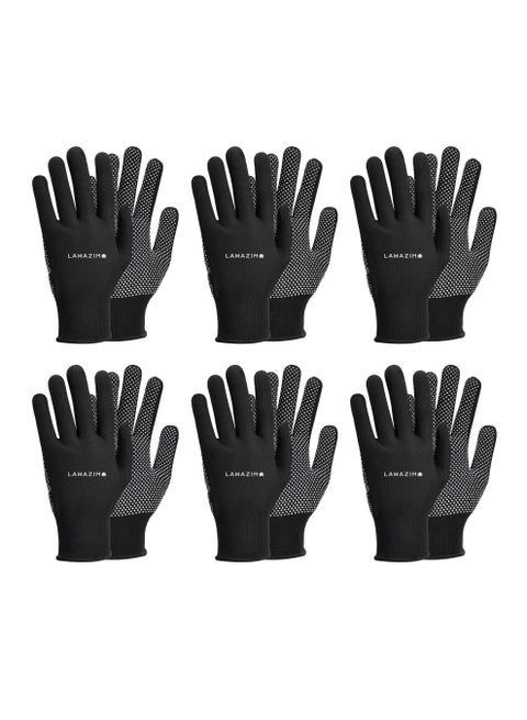 Cotton Working Gloves -6 Pairs Black Dotted- Non-Slip Rubber-Dotted Grip with Comfortable Fit Knitted Breathable Fabric -Durable Work Gloves for Gardening Repairs Construction and DIY Projects