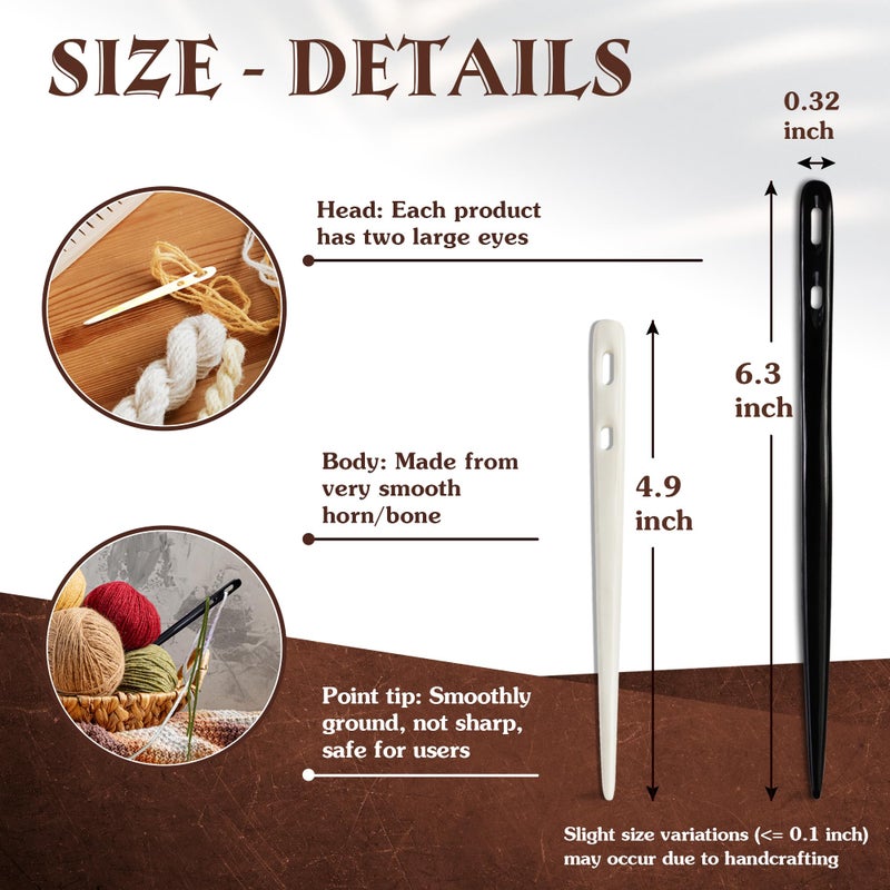 Savina Set 2 Nalbinding Needle Bone & Horn with Large Two-Eyed. Handmade Binding Tool, Multipurpose Weaving/Knitting/Stitching Needles for Craft Work - Image 5