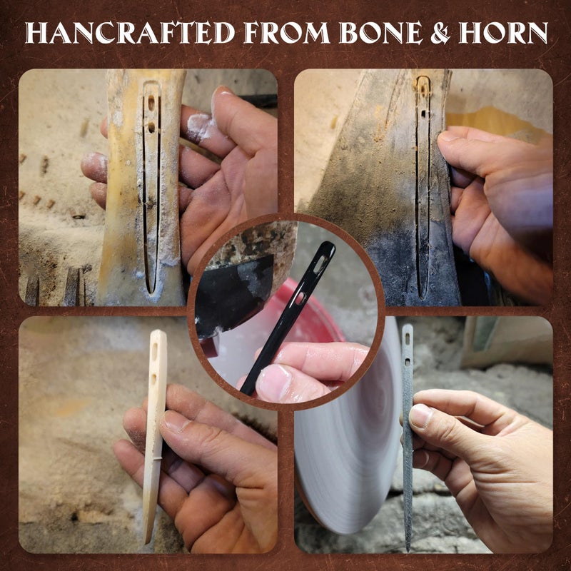 Savina Set 2 Nalbinding Needle Bone & Horn with Large Two-Eyed. Handmade Binding Tool, Multipurpose Weaving/Knitting/Stitching Needles for Craft Work - Image 2