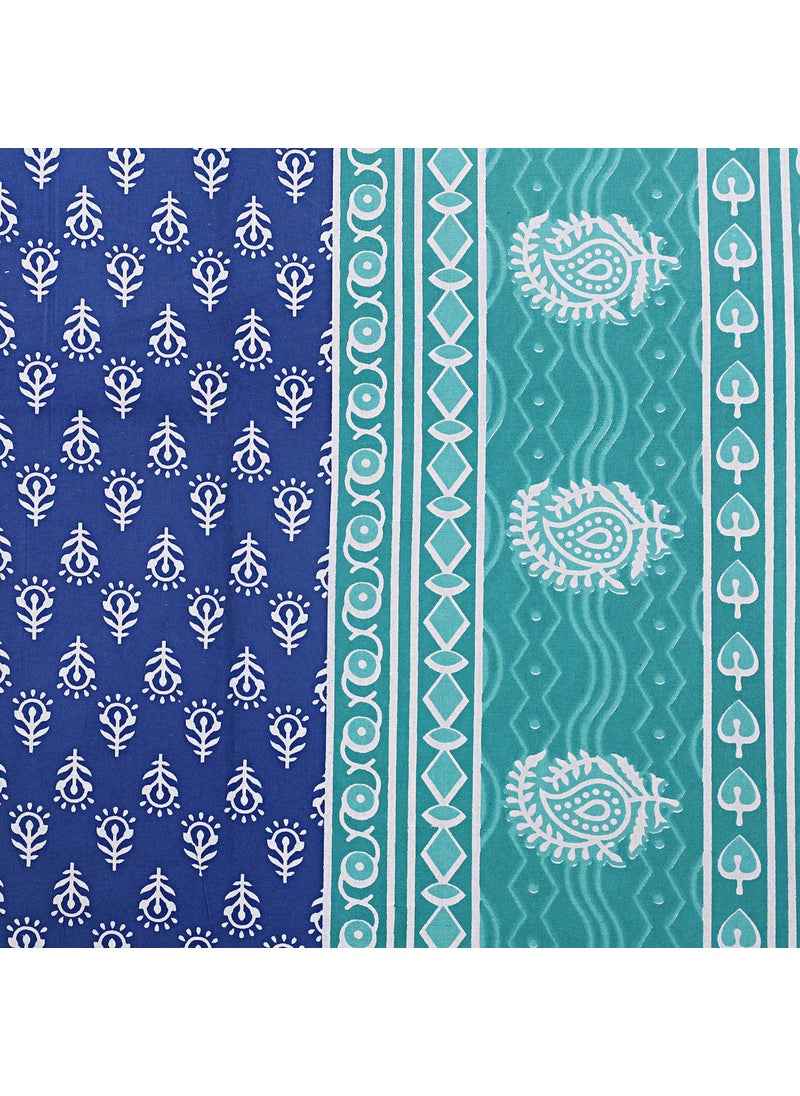 Queenie Queenie Brand Motif 144 TC 100% Cotton Double Bedsheet with 2 Pillow Covers, Blue  - Image 4