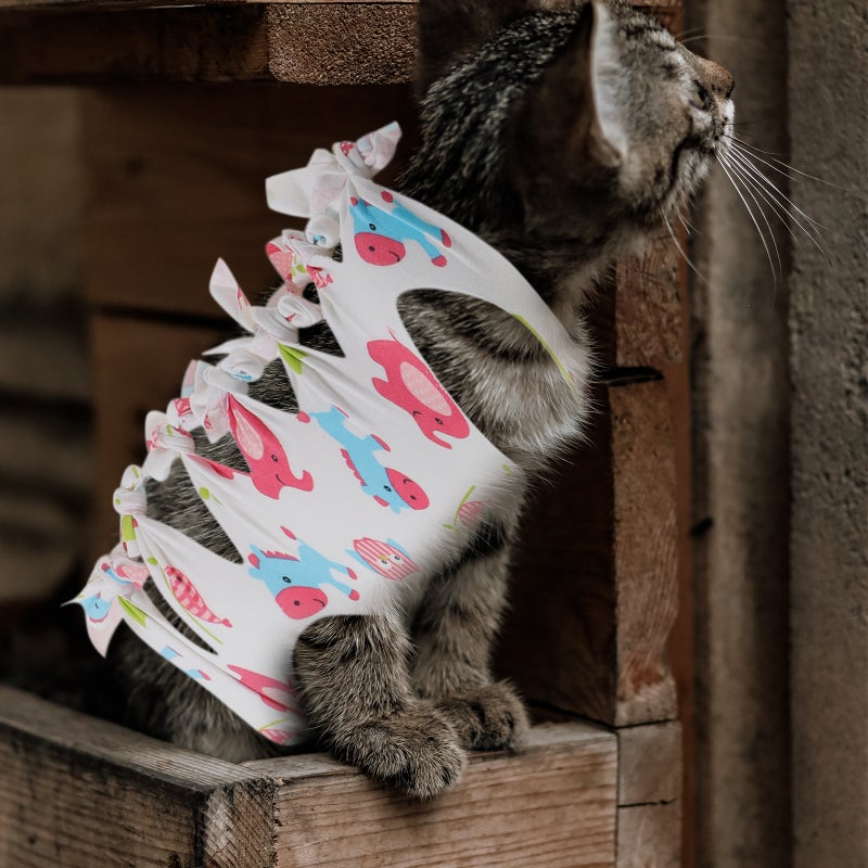 Professional Cat Recovery Suit Female Cat Breathable Sterilization Suit Gown Clothes Speical Costume For Cat Supplies - Size (Random Pattern) - Image 4