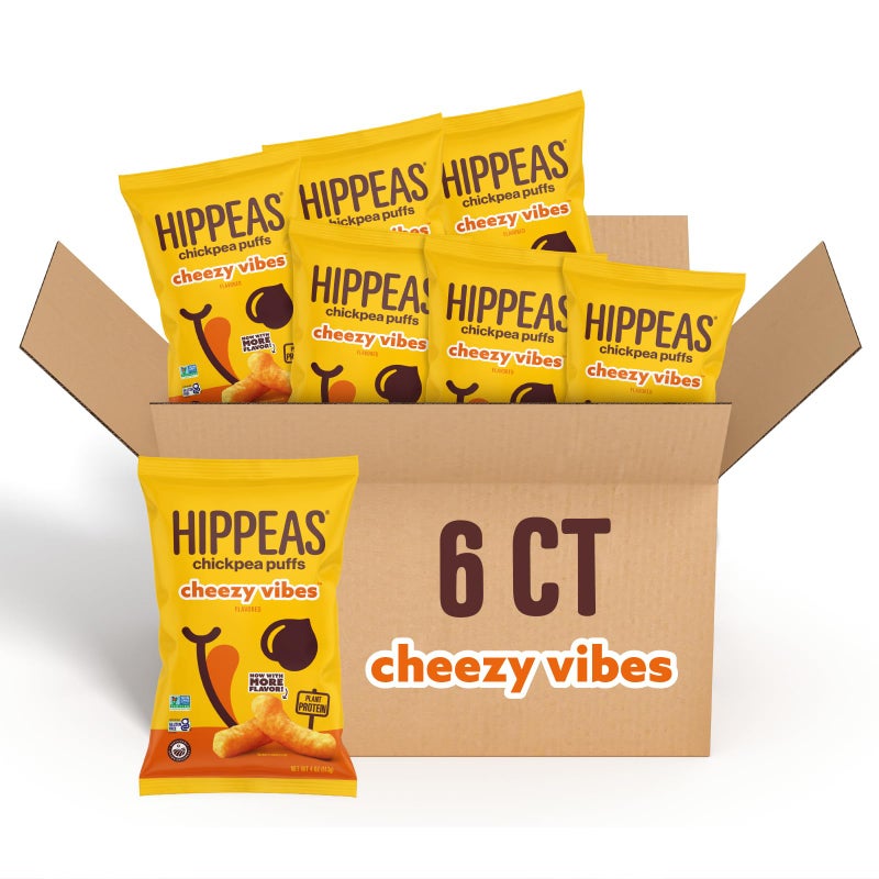 Hippeas Chickpea Puffs, Cheezy Vibes, 4 Ounce (Pack of 6), 4g Protein, 3g Fiber, Vegan, Gluten-Free, Crunchy, Plant Protein Snacks - Image 1