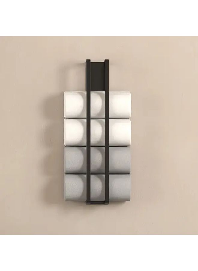 Black Wrought Iron Double Pole Wall Mount Towel Rack Non Drilling Space Saving - Image 2