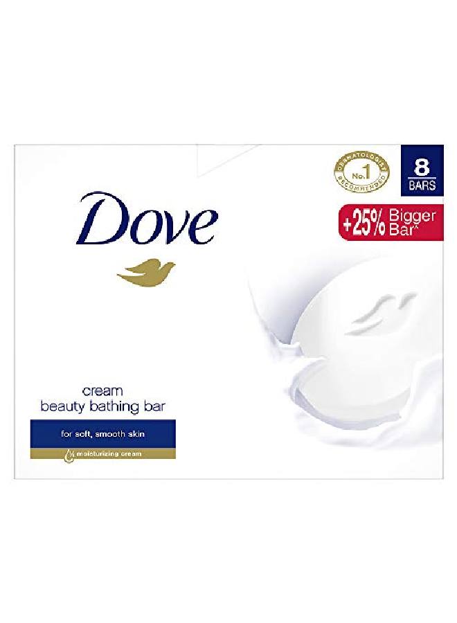 Dove Cream Bathing Beauty Bar With 1/4 Moisturising Cream For Soft Smooth Glowing Skin 125 G (Pack Of 8) White - Image 2