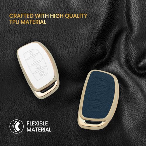 Keyzone Litchi Leather Textured TPU Key Cover & Keychain for Hyundai Alcazar, Creta 4 Button Smart Key (Black) - Image 5