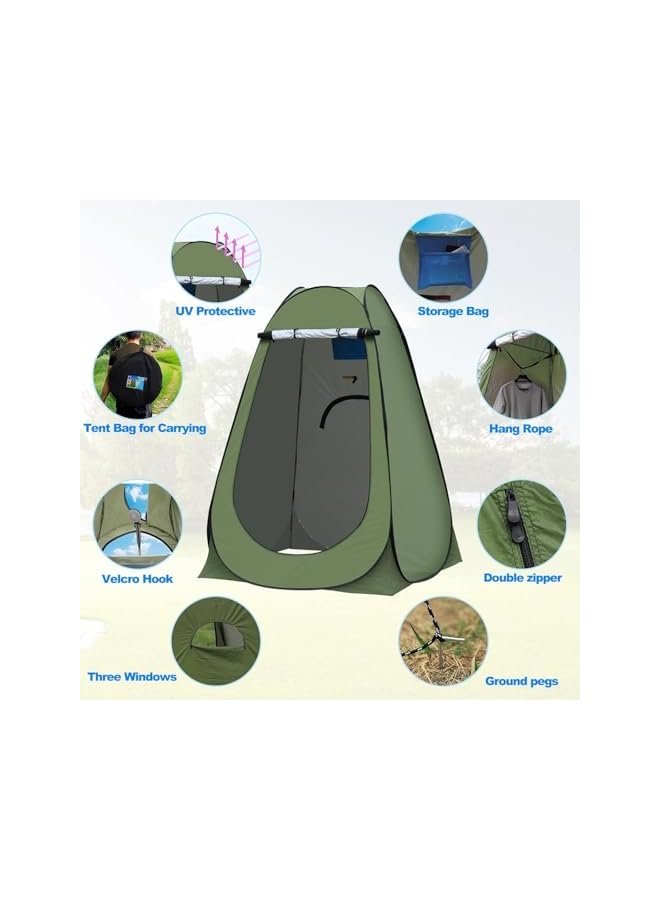 PROMASS Portable Pop Up Privacy Tent, Outdoor Camping Bathroom Toilet Shower Tent Spacious Dressing Changing Room for Hiking Beach Picnic Fishing, Instant Rain Shelter with Carrying Bag (Green) - Image 5