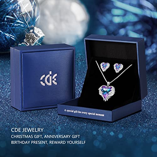 CDE Jewelry Set for Women, Angle Wing Heart Pendant Necklaces and Earrings with Birthstone, Birthday Ideal Jewelry Gifts for Women Mom/Wife/Sister/Best Friend - Image 5