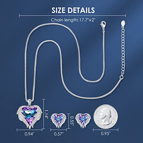 CDE Jewelry Set for Women, Angle Wing Heart Pendant Necklaces and Earrings with Birthstone, Birthday Ideal Jewelry Gifts for Women Mom/Wife/Sister/Best Friend - Image 4