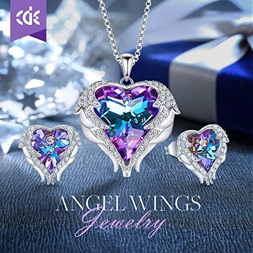 CDE Jewelry Set for Women, Angle Wing Heart Pendant Necklaces and Earrings with Birthstone, Birthday Ideal Jewelry Gifts for Women Mom/Wife/Sister/Best Friend - Image 3