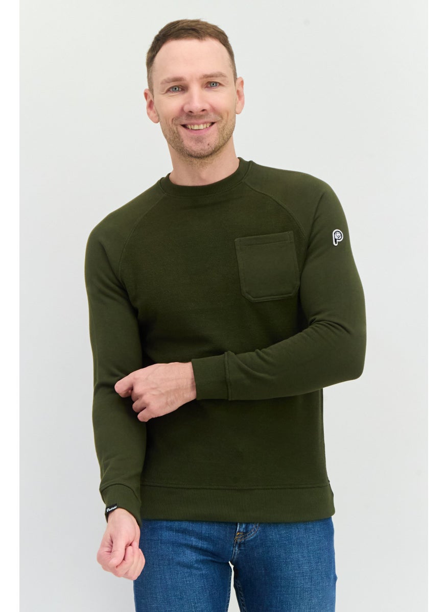 Penfield Men Crew Neck Brand Logo Long Sleeves Sweatshirt, Dark Olive  - Image 1