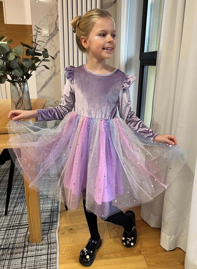 Arshiner Girls Velvet Dress Toddler Tutu Tulle Ruffle Birthday Party Fairy Dresses Purple Rainbow 3t - Image 5