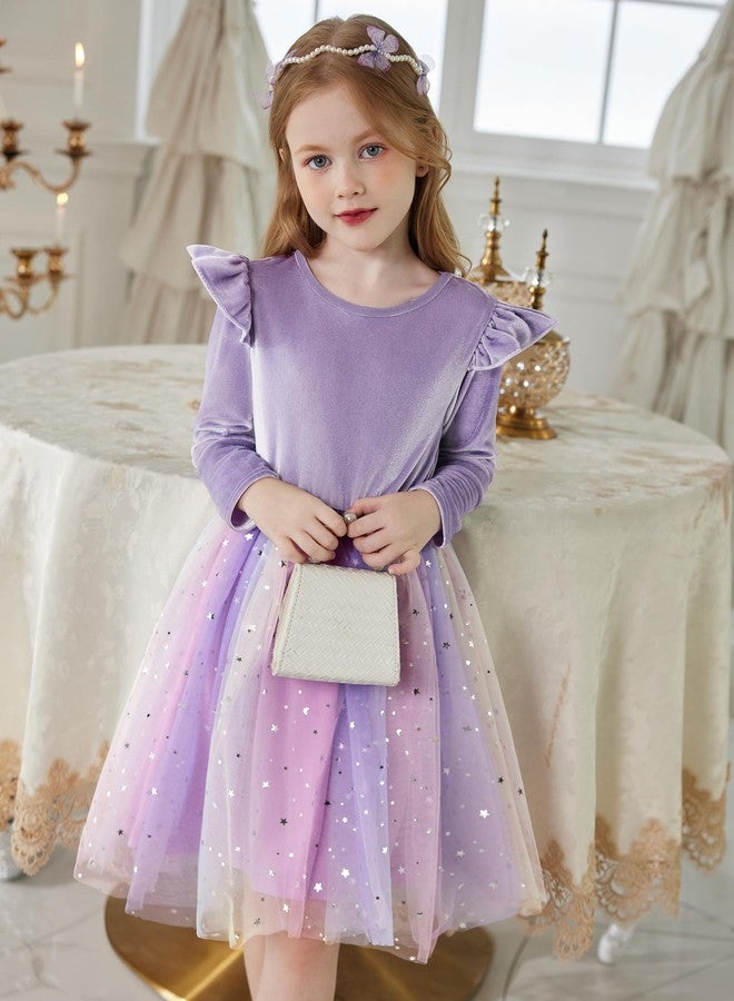 Arshiner Girls Velvet Dress Toddler Tutu Tulle Ruffle Birthday Party Fairy Dresses Purple Rainbow 3t - Image 3