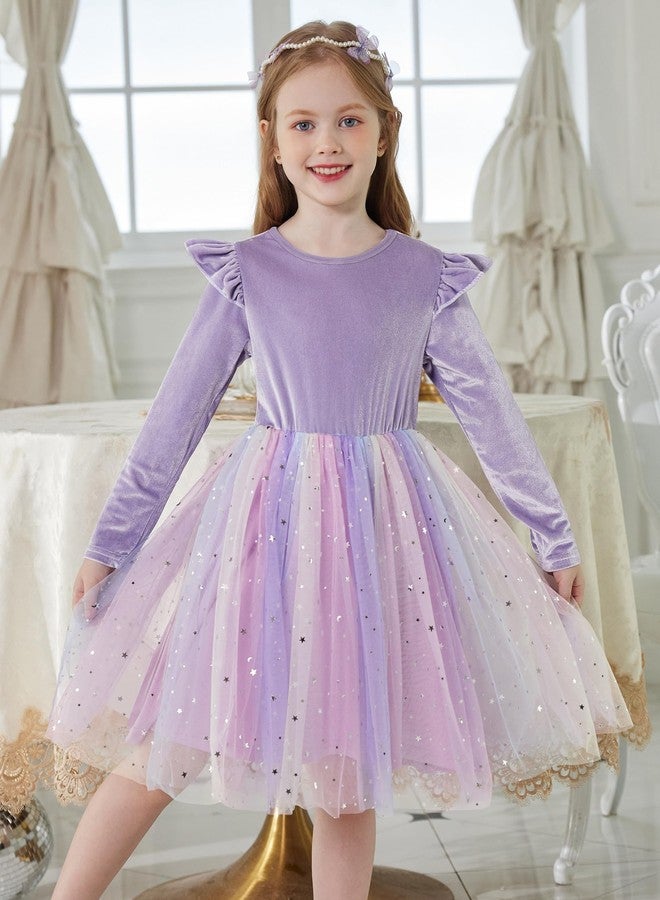 Arshiner Girls Velvet Dress Toddler Tutu Tulle Ruffle Birthday Party Fairy Dresses Purple Rainbow 3t - Image 2
