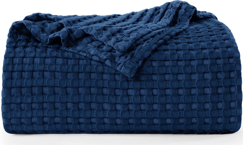 Utopia Bedding Cotton Waffle Blanket 300 GSM (Navy - 90x90 Inches) Soft Lightweight Breathable Bed Blanket Queen Size Layering Any Bed for All Season - Image 1