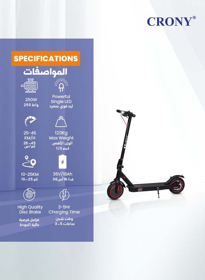 Crony M365 App E-Scooter For Kids/Teen, Max 20-45km/h Speed, 25 km Range, Urban Commuter , 36v Battery Electric Scooter For Adults, Rear Disc Brake, 250w Brushless Motor, App-Controlled Smart Scooter With Led Headlights, Portable Lightweight Aluminum Frame, Off-Road Capable, Bluetooth Connectivity, Travel-Ready Design,Black - Image 2
