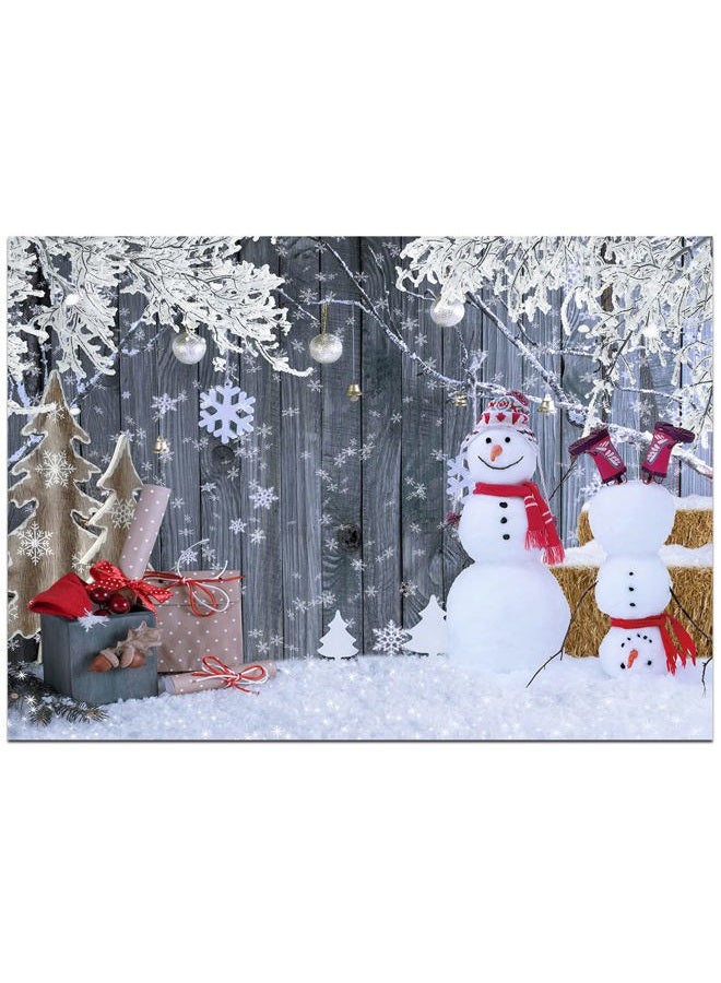 Dudaacvt 8x6ft Christmas Backdrop Wood Background Winter Snowman Backdrop Merry Christmas Photography Background Family New Year Party Backdrop D655 - Image 1