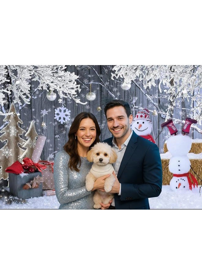 Dudaacvt 8x6ft Christmas Backdrop Wood Background Winter Snowman Backdrop Merry Christmas Photography Background Family New Year Party Backdrop D655 - Image 4