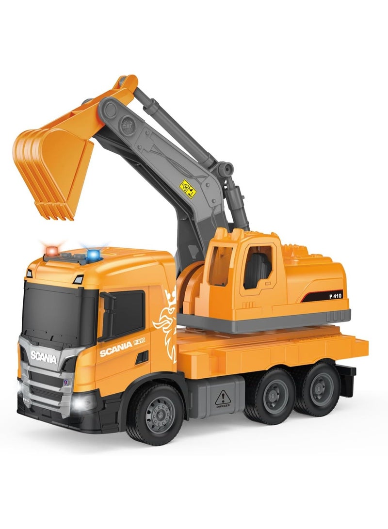 The Toys Home Licensed Scania Friction Powered Excavator Toy Truck, Orange, 1:64 Scale, 360° Rotating Cab with Lights and Sound, Push and Go Construction Vehicle, Ages 3+ - Image 1