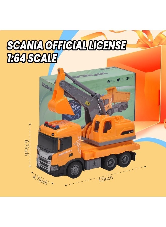 The Toys Home Licensed Scania Friction Powered Excavator Toy Truck, Orange, 1:64 Scale, 360° Rotating Cab with Lights and Sound, Push and Go Construction Vehicle, Ages 3+ - Image 2