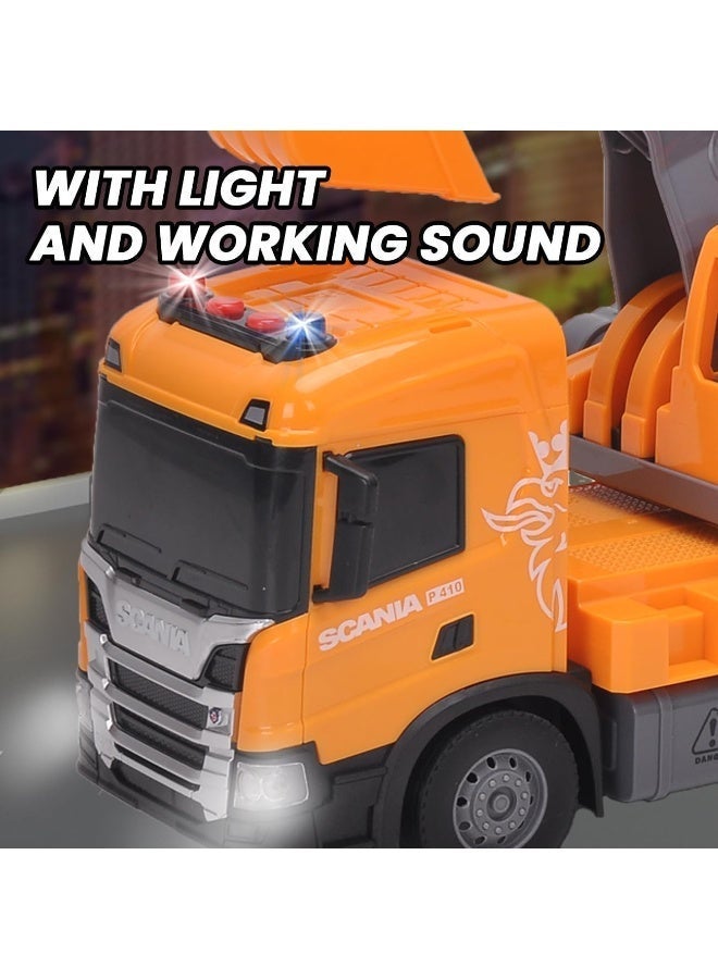 The Toys Home Licensed Scania Friction Powered Excavator Toy Truck, Orange, 1:64 Scale, 360° Rotating Cab with Lights and Sound, Push and Go Construction Vehicle, Ages 3+ - Image 4