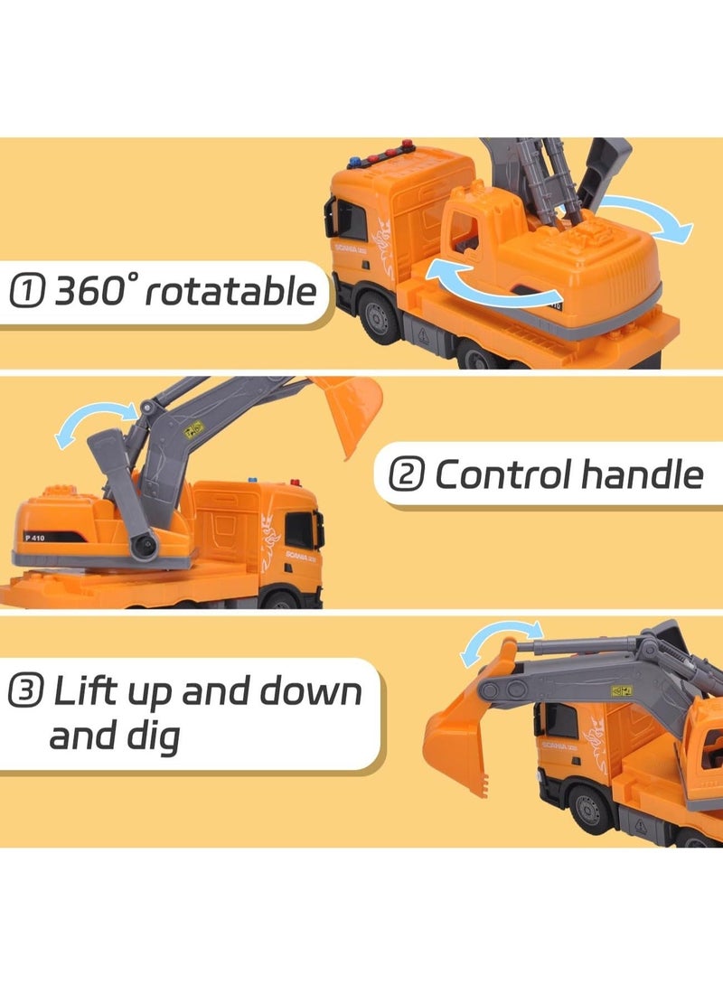 The Toys Home Licensed Scania Friction Powered Excavator Toy Truck, Orange, 1:64 Scale, 360° Rotating Cab with Lights and Sound, Push and Go Construction Vehicle, Ages 3+ - Image 5