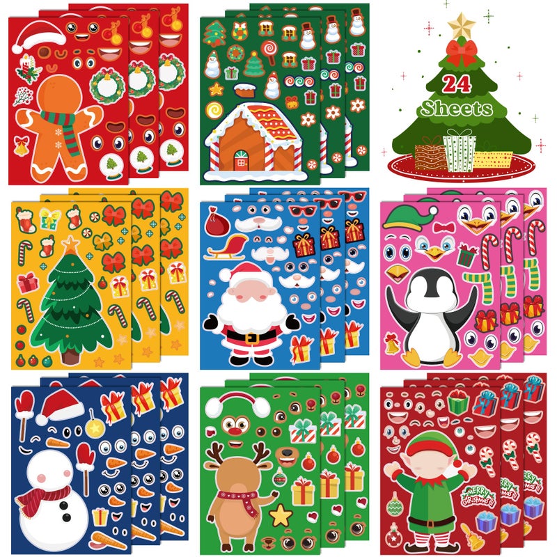 OHOME Christmas Stickers Stocking Stuffers for Kids DIY Christmas Crafts for Kids Kids Xmas Gifts Games Activity Party Favors Supplies for Grandkids Toddler Stocking Stuffers24 Sheets