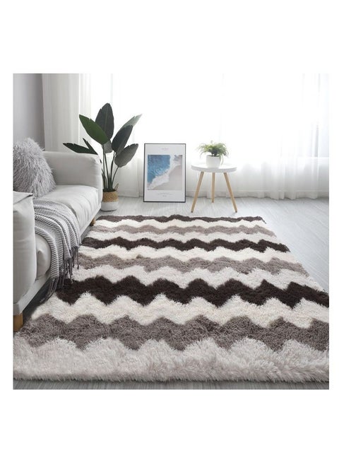 Modern Wool Fluffy Floor Mat Carpet with Anti slip High Pile Bottom with Upgraded Foam (Size 120×160CM), Rectangle