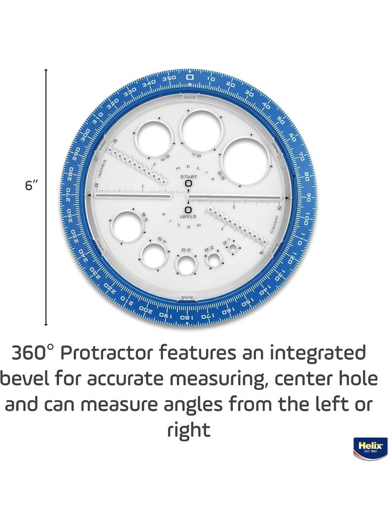 Helix Angle and Circle Maker with Integrated Circle Templates, 360 Degree, 6 Inch / 15cm, Assorted Colors (36002) - Image 4