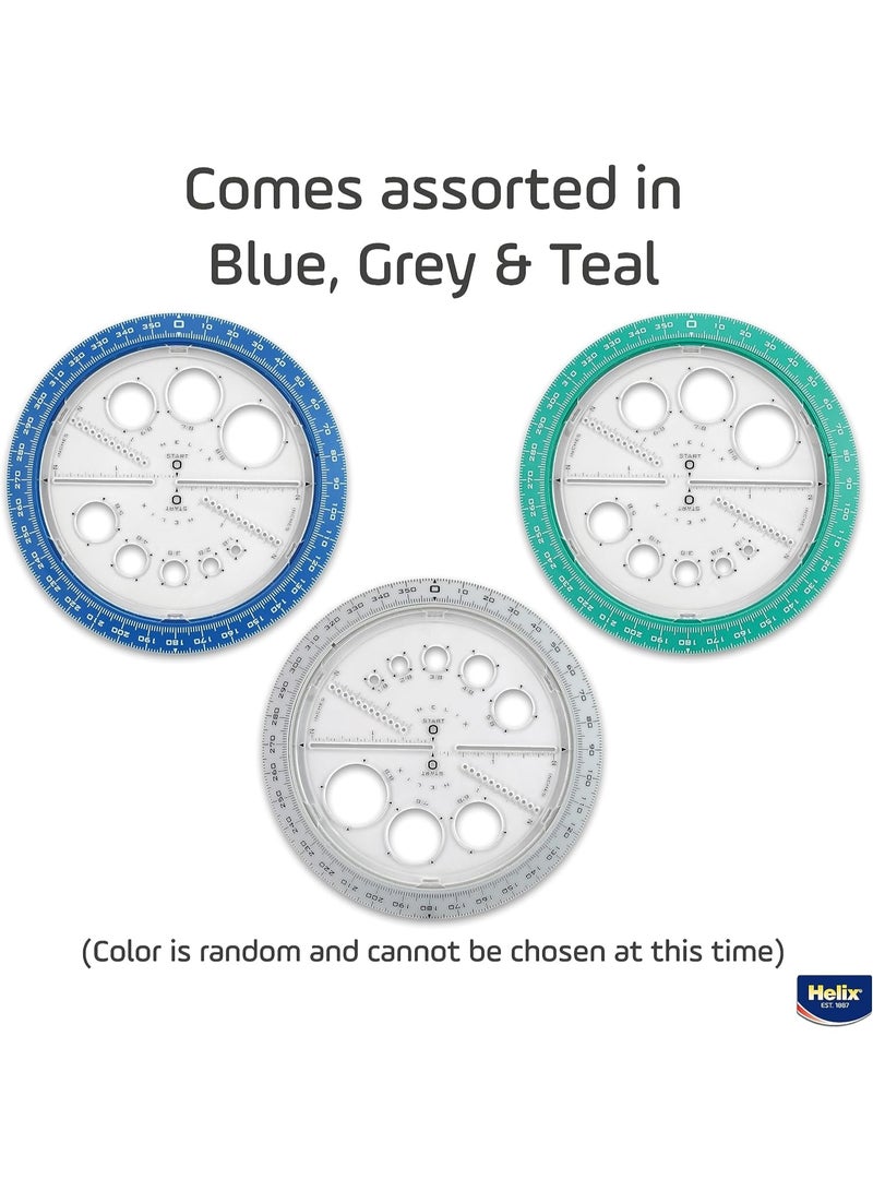 Helix Angle and Circle Maker with Integrated Circle Templates, 360 Degree, 6 Inch / 15cm, Assorted Colors (36002) - Image 3