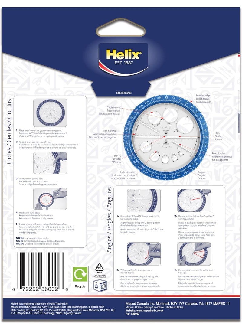 Helix Angle and Circle Maker with Integrated Circle Templates, 360 Degree, 6 Inch / 15cm, Assorted Colors (36002) - Image 2