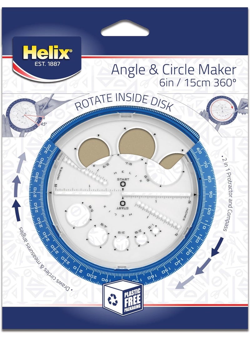 Helix Angle and Circle Maker with Integrated Circle Templates, 360 Degree, 6 Inch / 15cm, Assorted Colors (36002) - Image 1