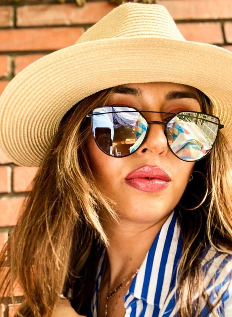 قبعة بنما كلاسيكية واسعة الحواف للنساء - قبعة شاطئ فيدورا من القش للحماية من الشمس بتصميم مشبك حزام أنيق - Image 4