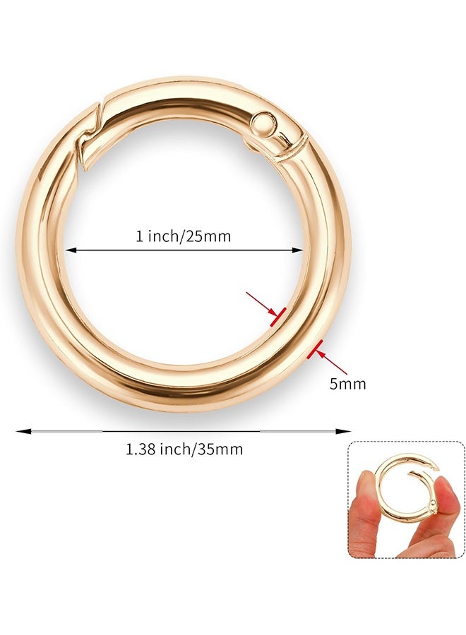 Key Ring Clip, 1 Inch Keychain Rings, 8 Pack Round Carabiner Clip for Keys, Buckle, Bags, Purses - Key Chain Hooks Replacement Keychains Lanyard DIY Crafts, Light Gold - Image 2