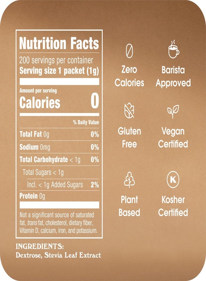 IN THE RAW Stevia In The Raw Stevia Sweetener Packets, 200 Ct Box, 2 Pack, Zero Calorie Stevia Sugar Substitute Packets, No Erythritol or Artificial Flavors, Vegan, Gluten Free, Kosher, Low Glycemic Index - Image 4