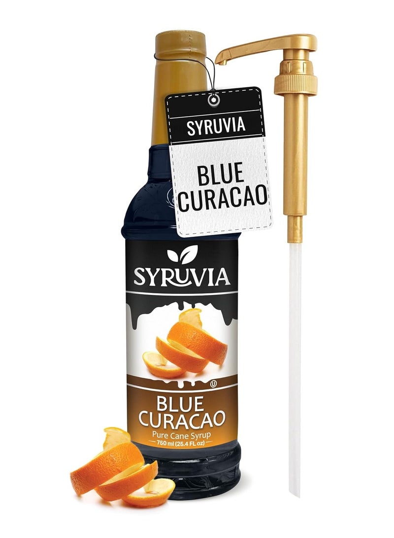 Syruvia Syruvia Blue Curacao Syrup – Blue Curacao Syrup Flavor, 750 ml  - Perfect for Cocktails, ice Tea, Desserts, Italian Sodas, Ice and More, Kosher and Gluten-Free With Syrup Pump  - Image 1