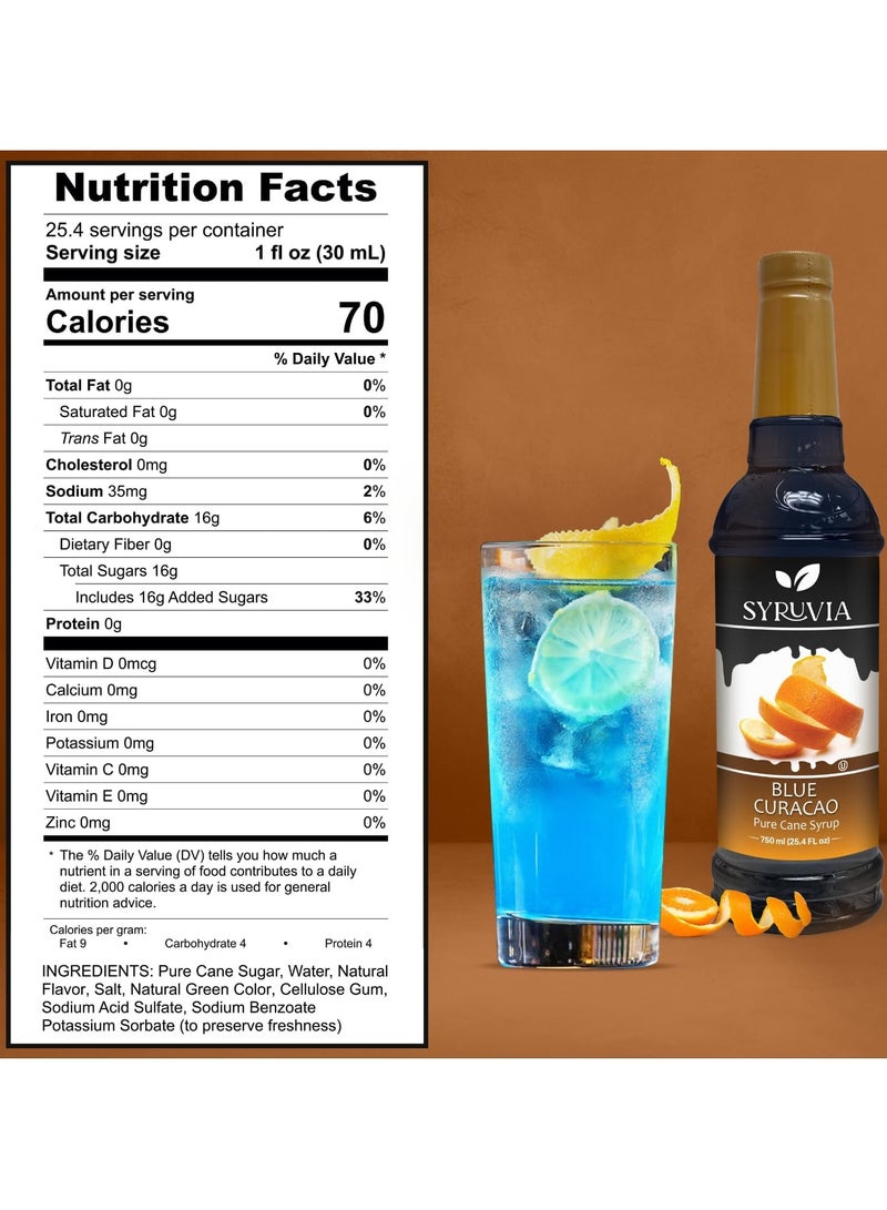 Syruvia Syruvia Blue Curacao Syrup – Blue Curacao Syrup Flavor, 750 ml  - Perfect for Cocktails, ice Tea, Desserts, Italian Sodas, Ice and More, Kosher and Gluten-Free With Syrup Pump  - Image 2