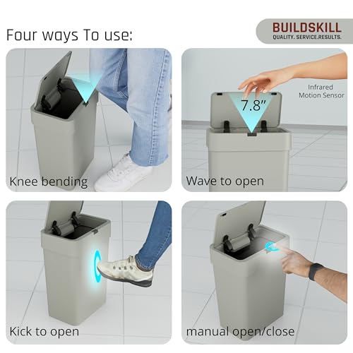BUILDSKILL 15 Litre Smart Sensor Dustbin for Home | IPX5 Waterproof | 360° Odour Lock | Soft Close & Open | ABS Body | Compact Size | Convenient & Hygienic | Touchless Smart Dustbin for Home (Grey) - Image 5