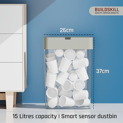 BUILDSKILL 15 Litre Smart Sensor Dustbin for Home | IPX5 Waterproof | 360° Odour Lock | Soft Close & Open | ABS Body | Compact Size | Convenient & Hygienic | Touchless Smart Dustbin for Home (Grey) - Image 3