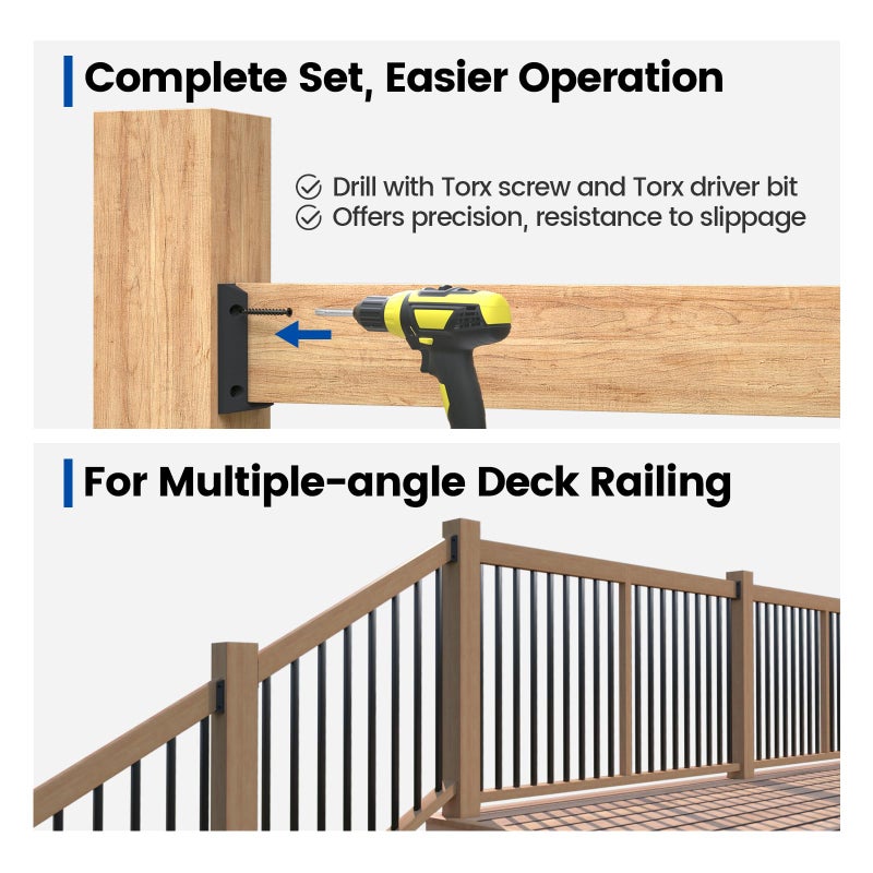 مجموعة موزاتا المكونة من 20 قطعة من دعامات وصلات درابزين الشرفة، مناسبة لدرابزين 2×4 (1.5 بوصة، 3.5 بوصة)، مع 124 قطعة من البراغي، مناسبة لأسوار خشبية، نظام درابزين خشبي، درابزين كابلات، درابزين عمودي، Wt11 - Image 4