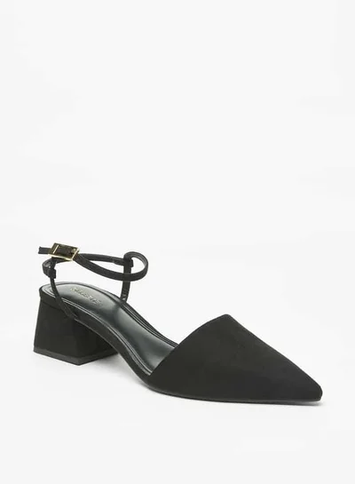 Celeste Women's Solid Pointed Toe Sandals with Ankle Strap and Block Heels