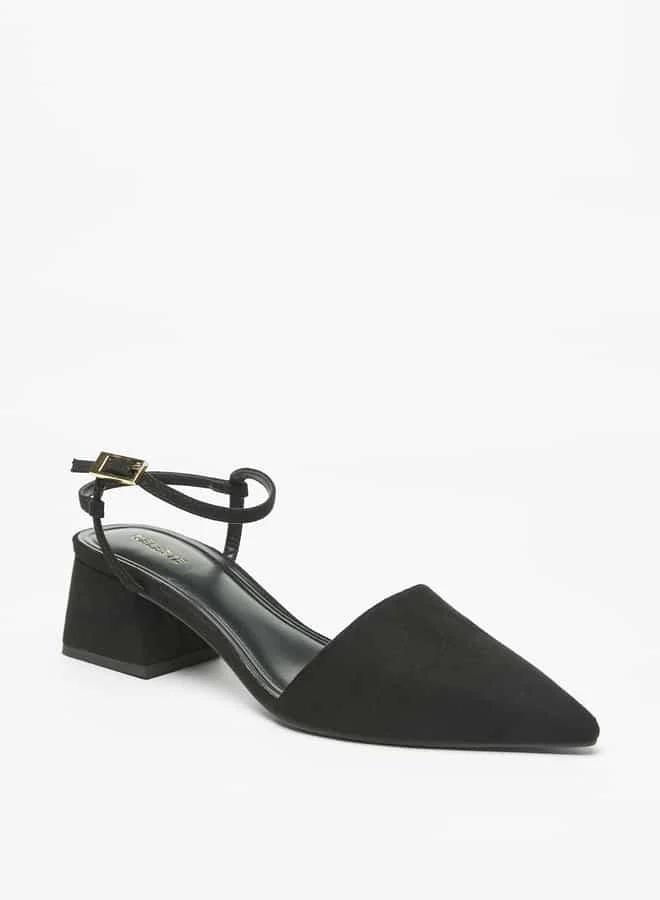 سيليست Women's Solid Pointed Toe Sandals with Ankle Strap and Block Heels