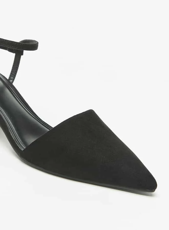 سيليست Women's Solid Pointed Toe Sandals with Ankle Strap and Block Heels