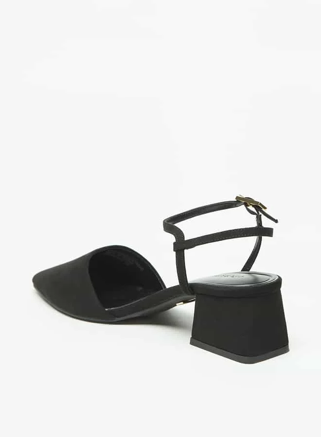 سيليست Women's Solid Pointed Toe Sandals with Ankle Strap and Block Heels