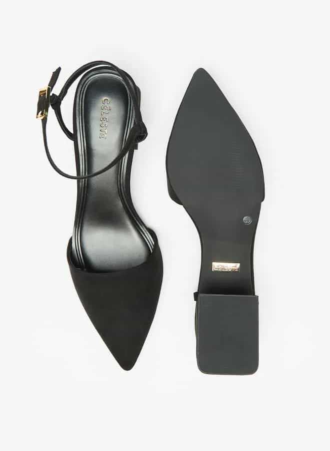 سيليست Women's Solid Pointed Toe Sandals with Ankle Strap and Block Heels