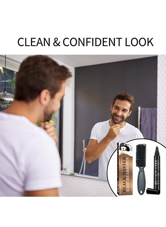 GUANJING 4-Tip Beard Pen Black Master - Waterproof Men's Beard Pen Beard Care Beard Filling Pen Set, Durable Cover, Natural Appearance(Black)  - Image 2