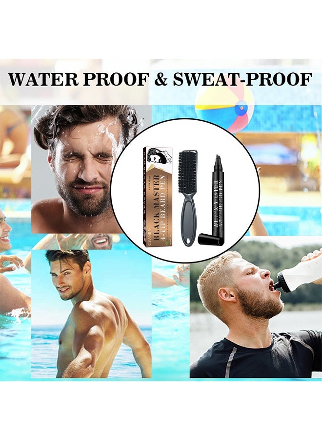 GUANJING 4-Tip Beard Pen Black Master - Waterproof Men's Beard Pen Beard Care Beard Filling Pen Set, Durable Cover, Natural Appearance(Black)  - Image 3