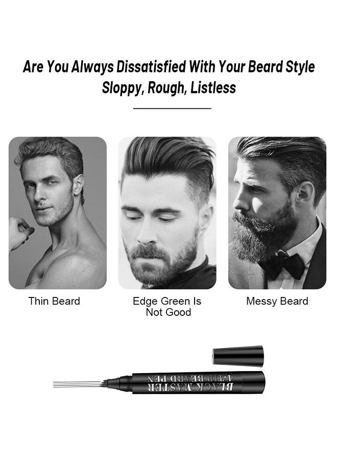 GUANJING 4-Tip Beard Pen Black Master - Waterproof Men's Beard Pen Beard Care Beard Filling Pen Set, Durable Cover, Natural Appearance(Black)  - Image 4
