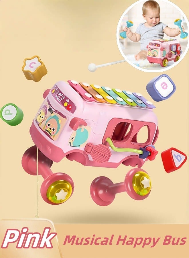 Musical Happy Bus Toy,Baby Bus Toy,Shape Sorter Educational Learning Toy for Kids with Hand Bell,Instruments 10-in-1 Montessori Toys Bus for Baby 6-12-18 Months+, Educational Musical Sensory Learnin - Image 1
